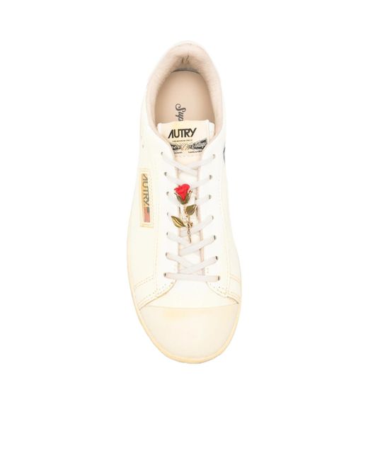 Autry Natural Dallas Vintage Rose-Embellished Lace-Up Sneakers