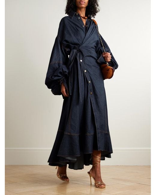 Zimmermann Blue Rebellion Denim Wrap Dress