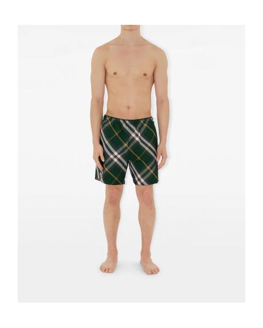 Burberry Green Check Motif Swim Shorts for men
