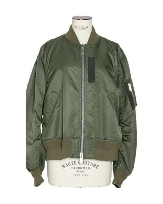 Sacai Green Zip-Up Bomber Jacket