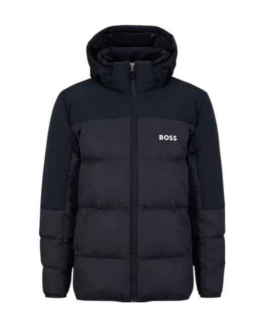 Boss Blue Logo Hooded Down Jacket for men