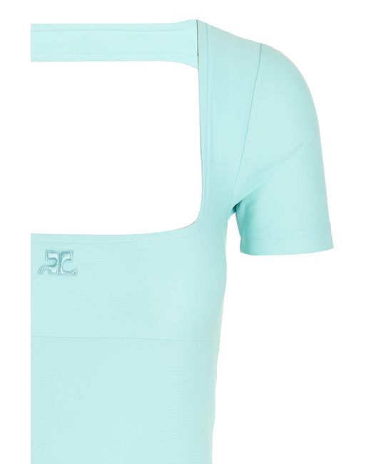 Courreges Blue Logo-Embroidered Flared Mini Dress
