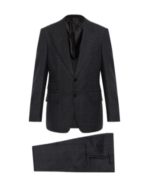 Tom Ford Black Lapel Long-Sleeve Suit for men