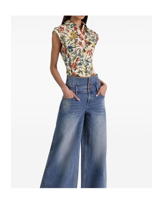 Alice + Olivia Metallic Kim Floral-Print Corset Top