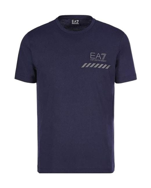 EA7 Blue Round Collar Logo T-Shirt for men