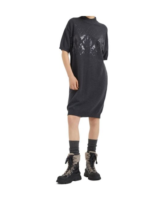 Brunello Cucinelli Black Sequin-Embellished Midi Dress
