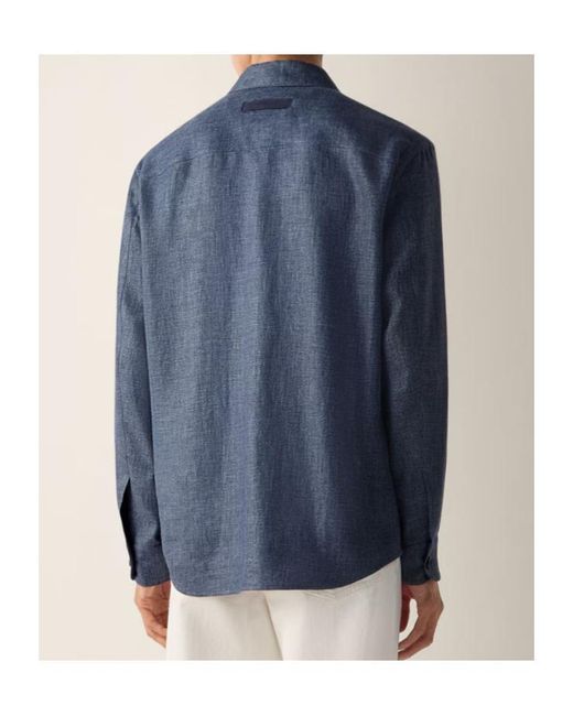 Zegna Blue Textured Long-Sleeve Shirt for men