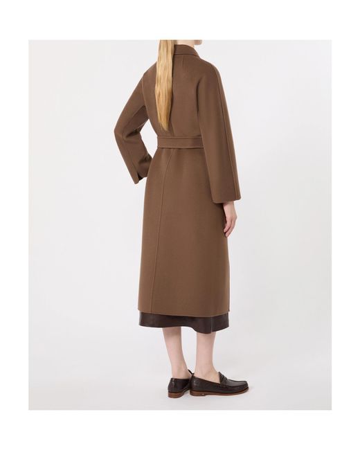 Max Mara Brown Virgin Wool Wrap Coat