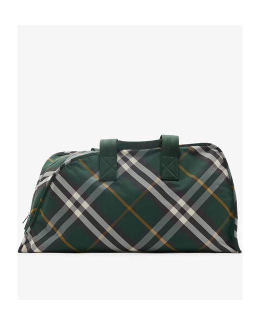 Burberry Green Shield Checkered Large Duffle Bag for men
