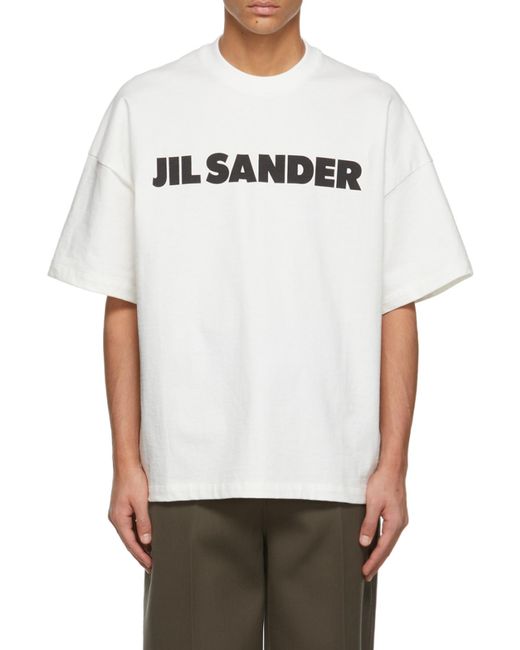 Jil Sander White Logo Printed Crewneck T-Shirt for men