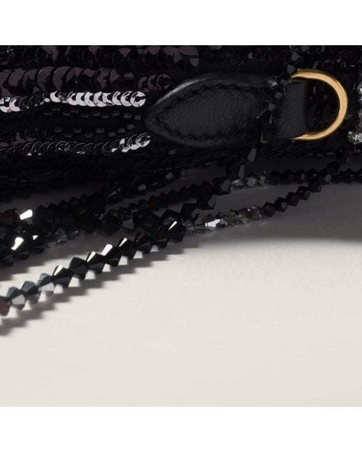 Miu Miu Black Ivy Satin Handbag With Crystal And Sequin Fringe