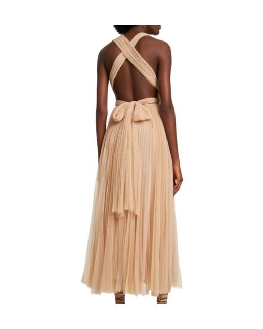 Maria Lucia Hohan Natural Pleated Tulle Midi Dress W/ Low Back