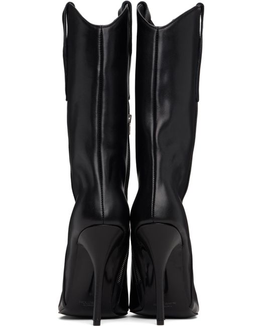 Pushbutton Black Pointed-Toe Leather Boots