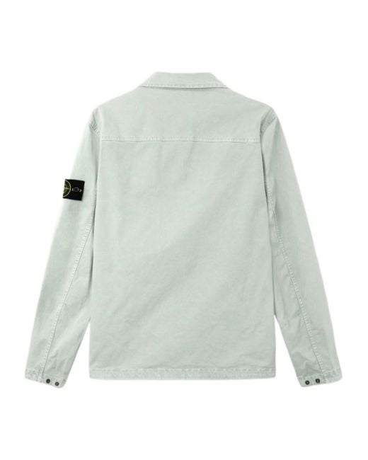 Stone Island Gray Logo Patch Long Sleeved Shirt Jacket for men