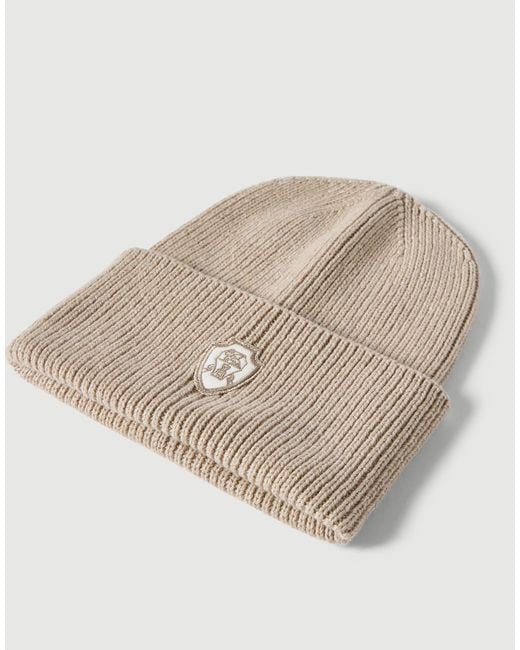 Brunello Cucinelli Natural Cashmere English Rib-Knit Beanie With Patch-Logo
