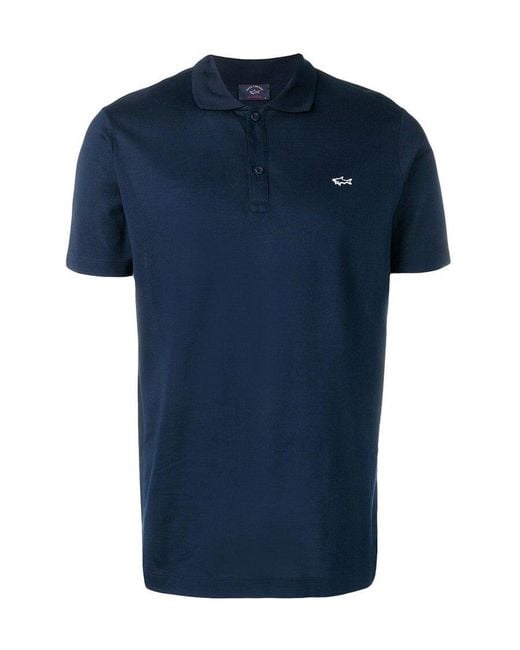 Paul & Shark Blue Logo Patch Short Sleeved Polo Shirt for men