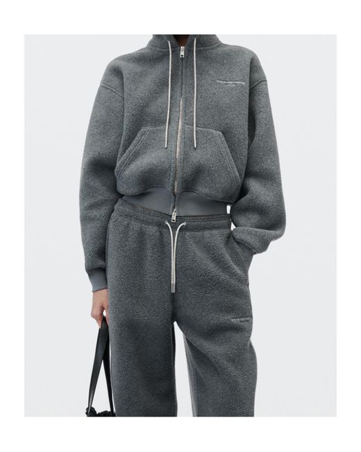 Alexander Wang Gray Crystal Drawcord Shrunken Zip-Up Hoodie