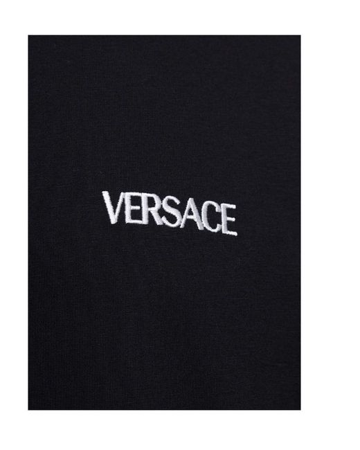 Versace Black Logo-Embroidered Crewneck T-Shirt for men