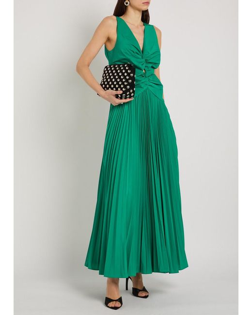 Jonathan Simkhai Green Pleated Woven Midi Dress
