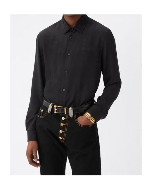 Versace Black Jacquard Silk Crêpe Satin Silk Shirt for men