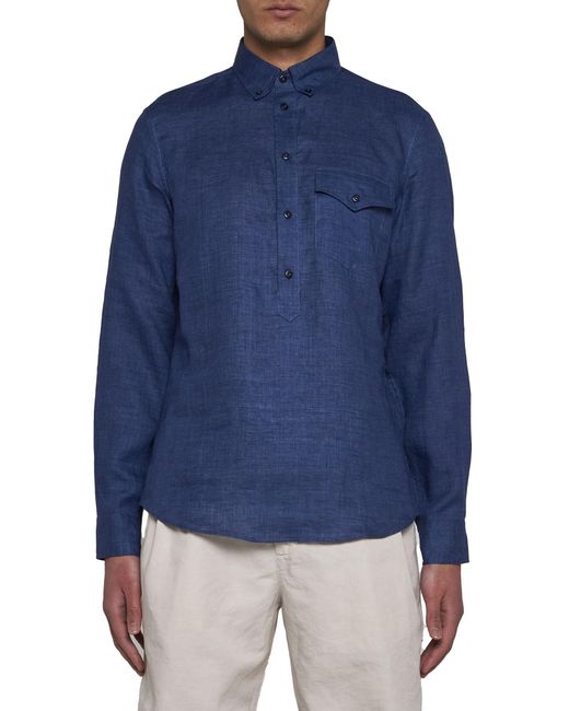Brunello Cucinelli Blue Long-Sleeved Polo Shirt for men