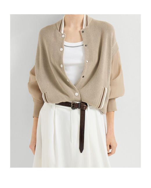 Brunello Cucinelli Natural Striped Trim Knitted Cardigan