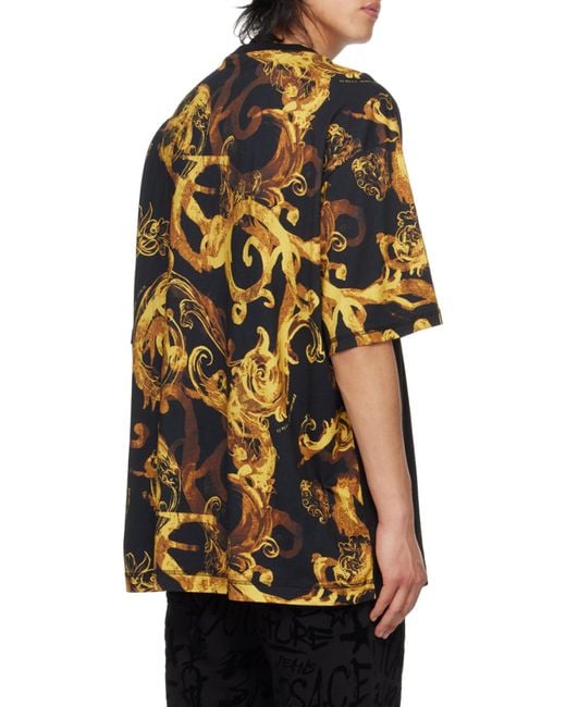 Versace Jeans Black Watercolour Couture-Print Cotton T-Shirt for men