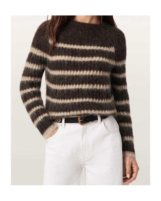 AllSaints Brown Wool-Blend Stripe Riga Sweater