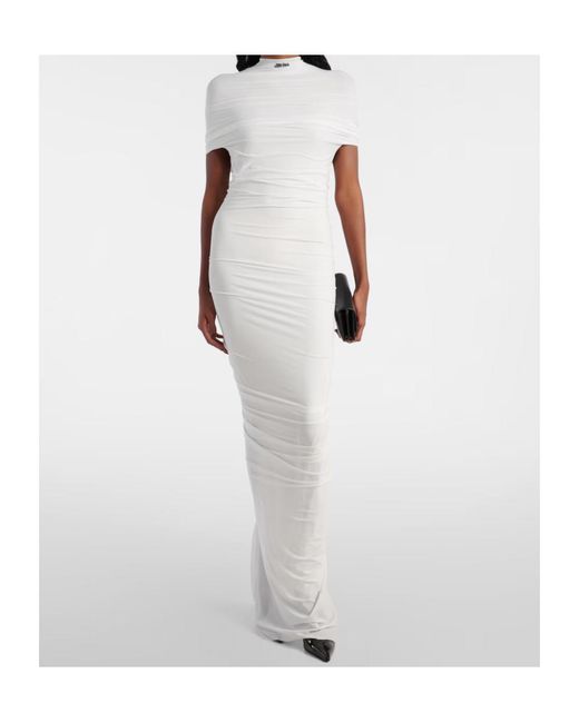 Jean Paul Gaultier White Fringed Ruched Jersey Maxi Dress