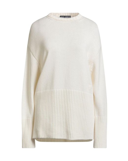 Dolce & Gabbana White Solid Color Cashmere Long Sleeve Sweater
