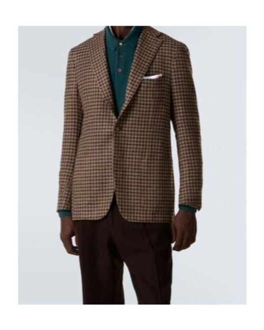 Kiton Brown Checked Wool, Silk, And Linen Blazer for men