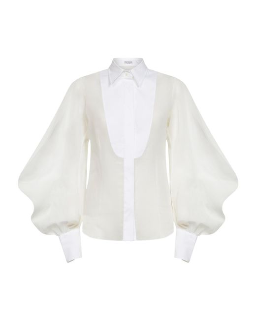 Brunello Cucinelli White Puff-Sleeved Panelled Shirt