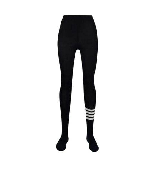 Thom Browne Black 4-Bar Striped Ribbed Tights