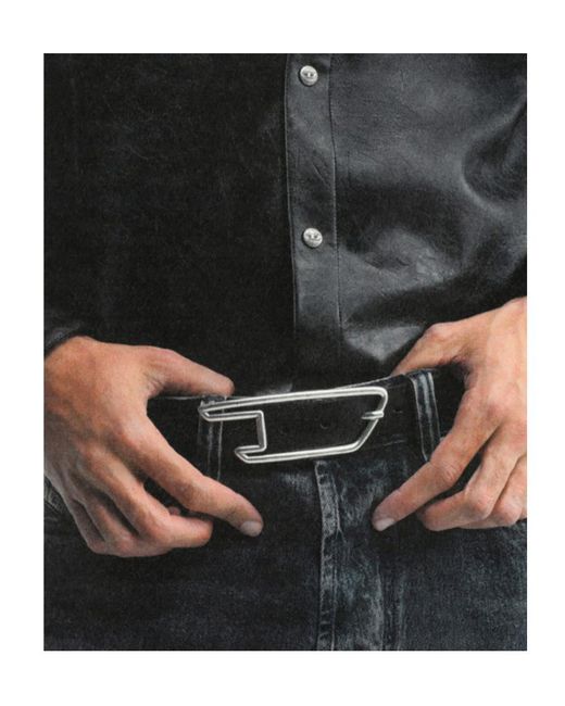 DIESEL White B-D Line Logo Buckle Belt for men