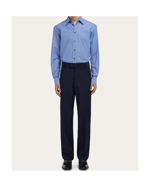 Ferragamo Blue Ferragamo Monogram Long-Sleeve Shirt for men