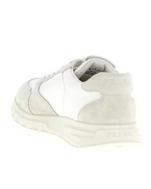 Prada White Triangle-Logo Lace-Up Sneakers