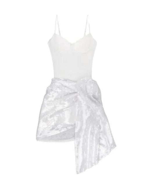 Area White Sequin-Embellished Draped Dress