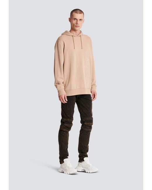 Balmain Natural Logo Embossed Drawstring Hoodie for men