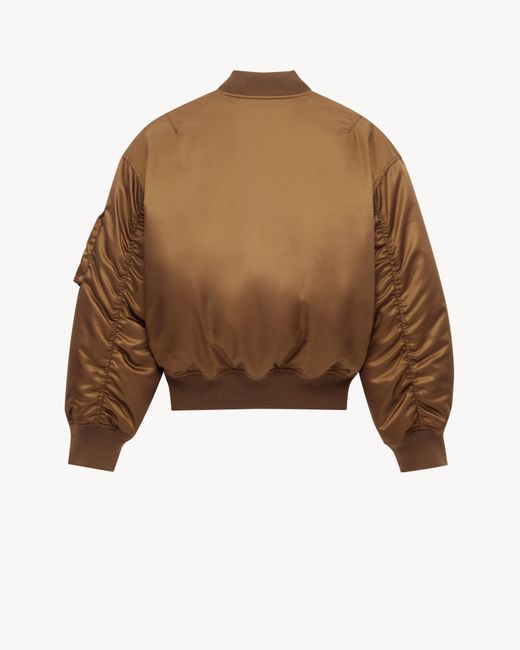 Saint Laurent Brown Zip-Up Padded Bomber Jacket