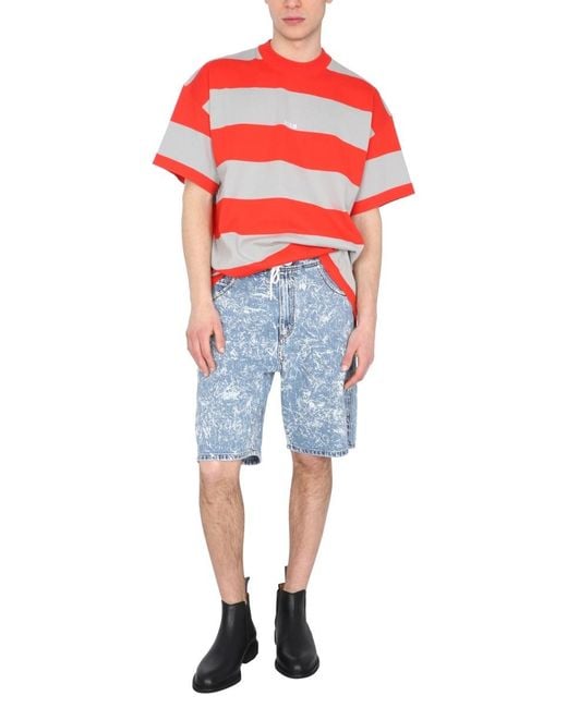 MSGM Embroidered Logo Striped T-Shirt for men