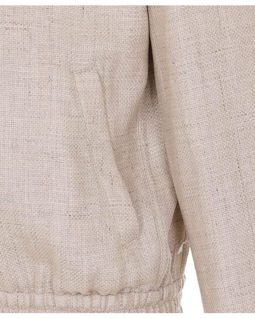 Brunello Cucinelli White Stand Collar Hopsack Outerwear Jacket for men