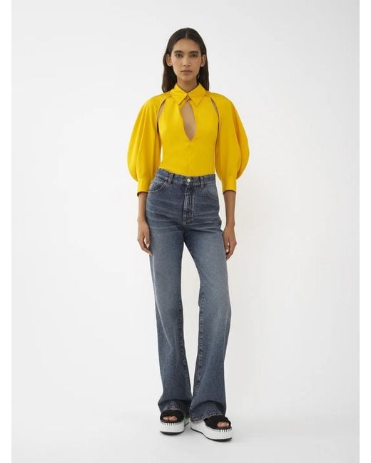 Chloé Yellow Open-Shoulder Silk Blouse
