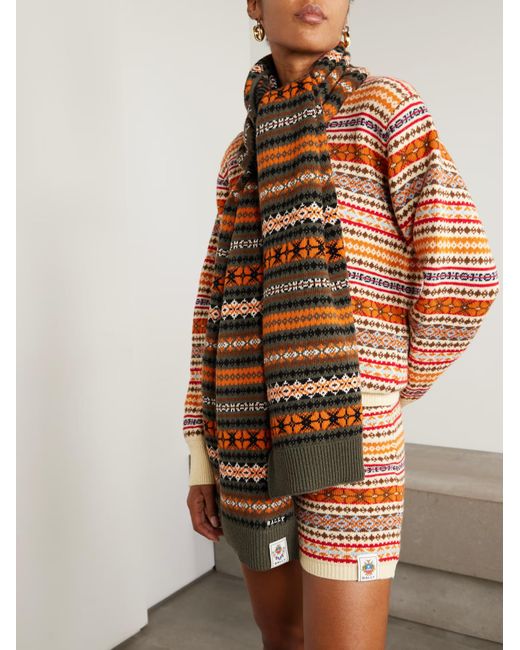 Bally Brown Fair Isle Wool Scarf