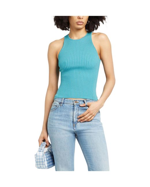 Ganni Blue Solid Color Sleeveless Knitted Top
