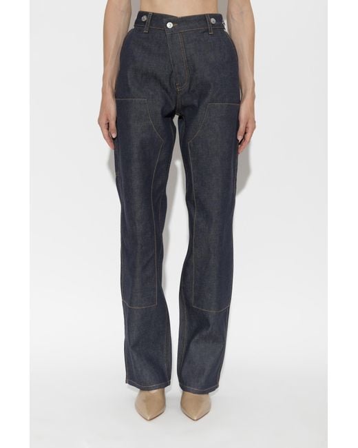 Victoria Beckham Blue Contrast Stitch Wide-Leg Jeans