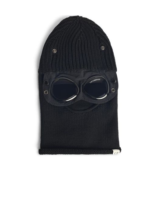 C P Company Blue Goggle-Detail Ribbed Knit Balaclava for men