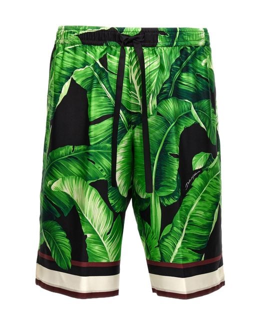 Dolce & Gabbana Green Silk Printed Bermuda Shorts for men