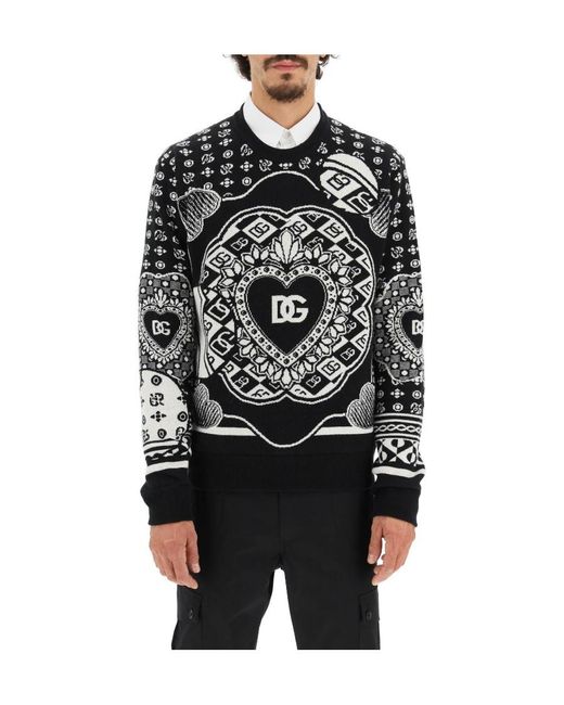Dolce & Gabbana Black Logo-Intarsia Knit Jumper for men