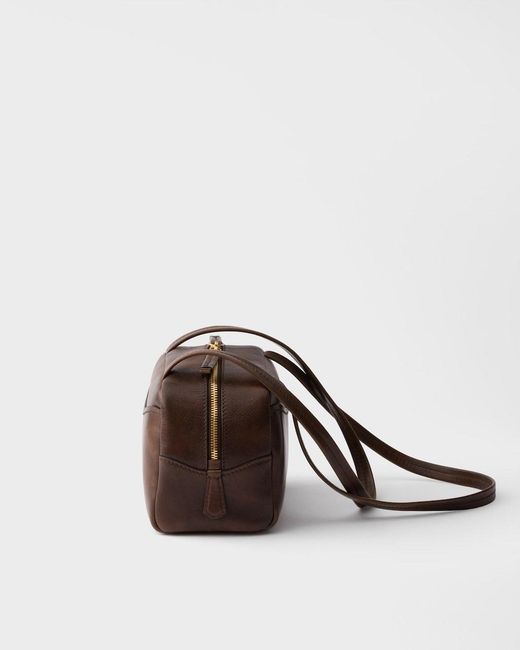Prada Brown Box Antiqued Leather Top-Handle Mini-Bag