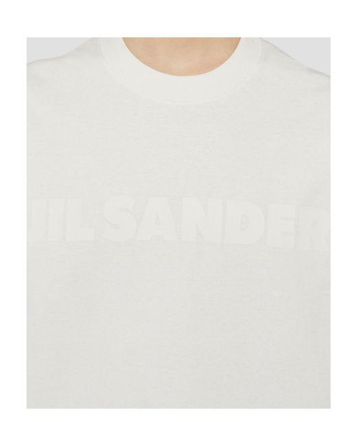 Jil Sander White Logo Printed Long-Sleeved T-Shirt